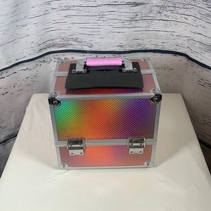 Portable Makeup case cosmetic travel box 4 trays with lock mermaid glittery